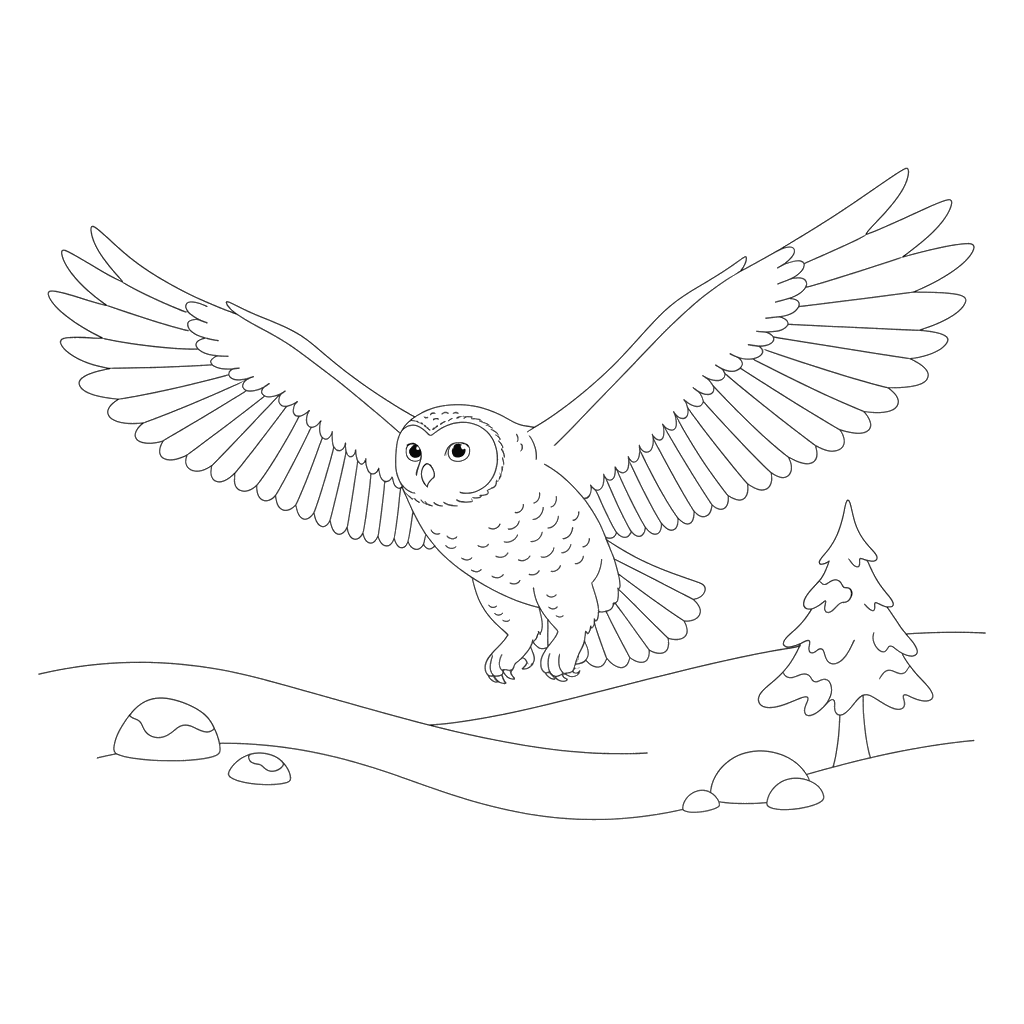 Polar Owl Flying Over Snow Coloring Page