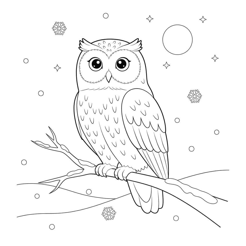 Polar Owl on a Branch Coloring Page