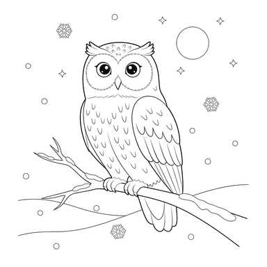Polar Owl on a Branch Coloring Page