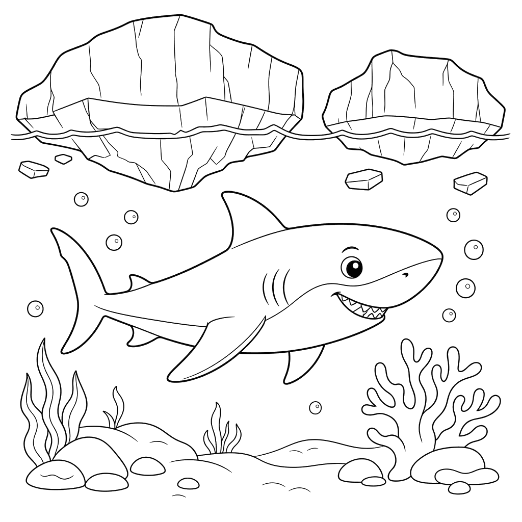 Polar Shark under Ice Floes Coloring Page