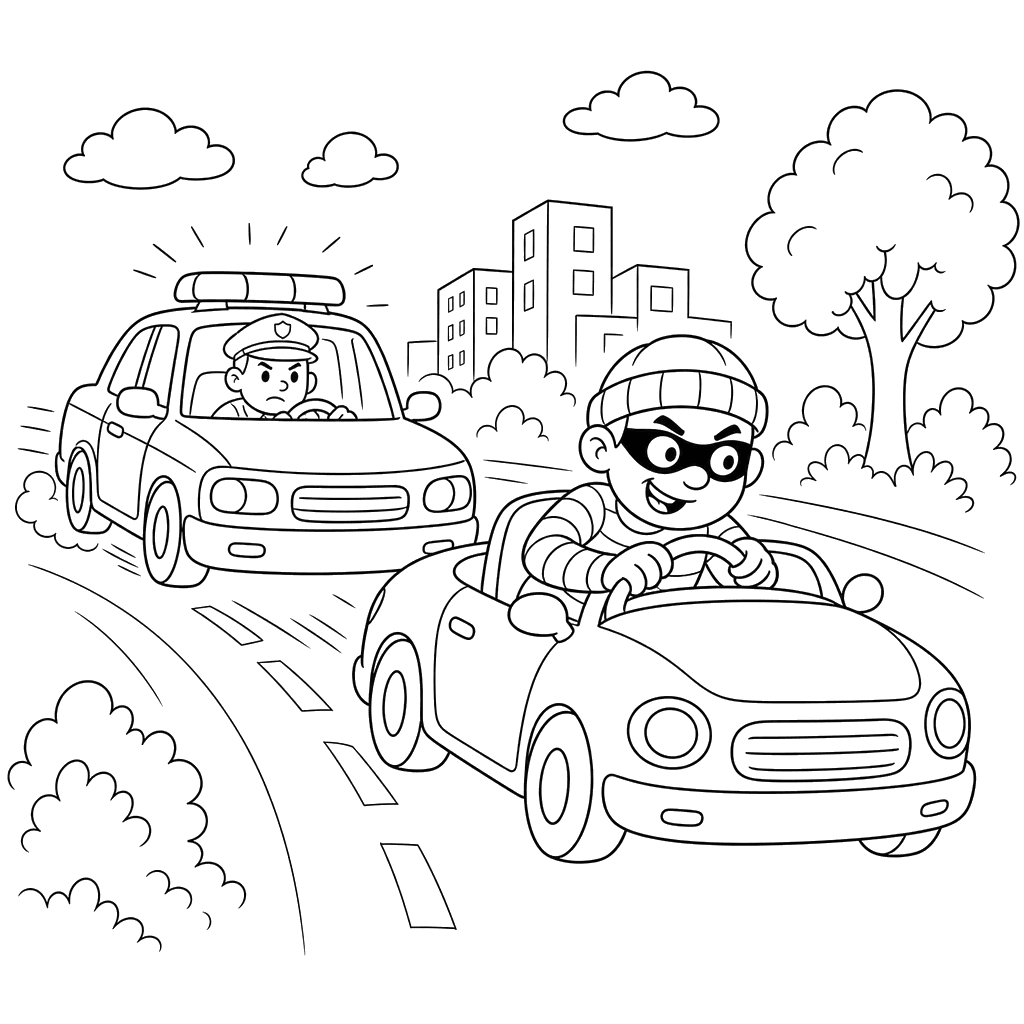 Police Car Chase Coloring Page