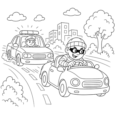 Police Car Chase Coloring Page