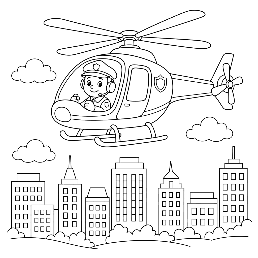 Police Helicopter Flying Over City