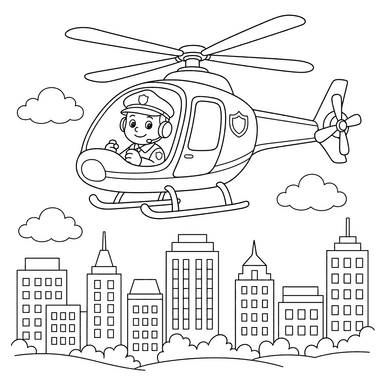 Police Helicopter Flying Over City