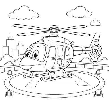 Police Helicopter on Helipad Coloring Page