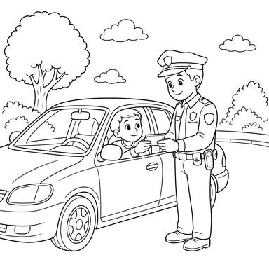 Police Officer and Driver Coloring Page