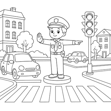 Police Officer Directing Traffic Coloring Page
