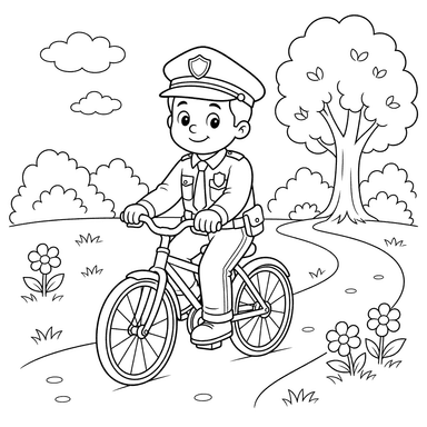 Police Officer on a Bicycle Coloring Page