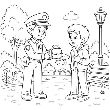 Police Officer Returning Lost Item Coloring Page