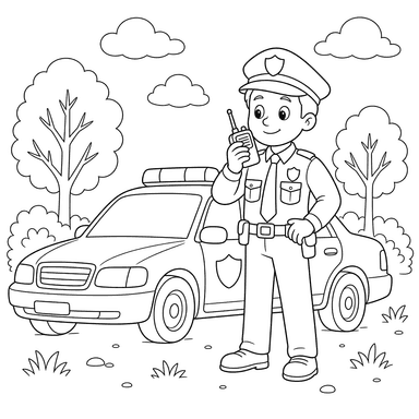 Police Officer with Car Coloring Page