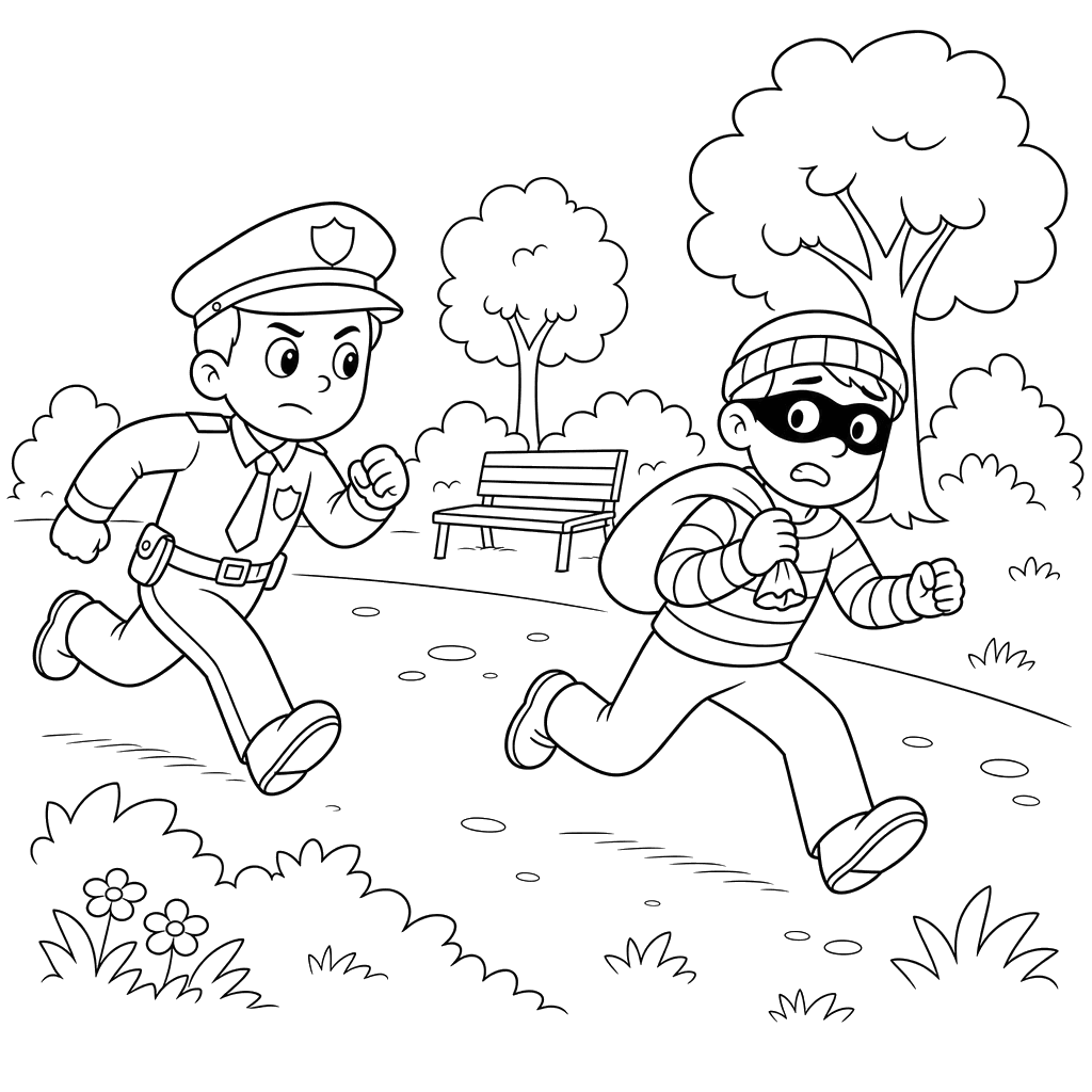 Policeman Chasing Robber in the Park