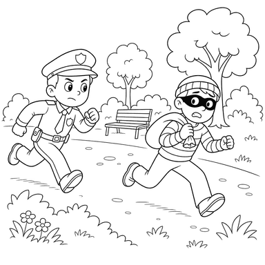 Policeman Chasing Robber in the Park