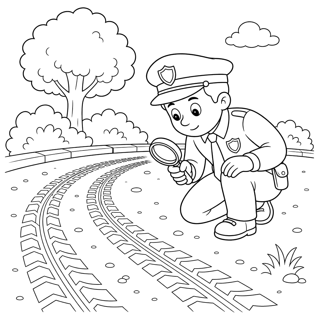 Policeman Examining Tire Tracks