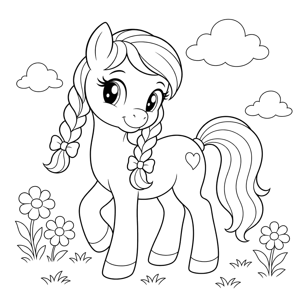 Pony with Braided Mane Coloring Page