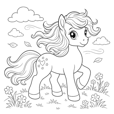 Pony with Fluffy Mane Coloring Page