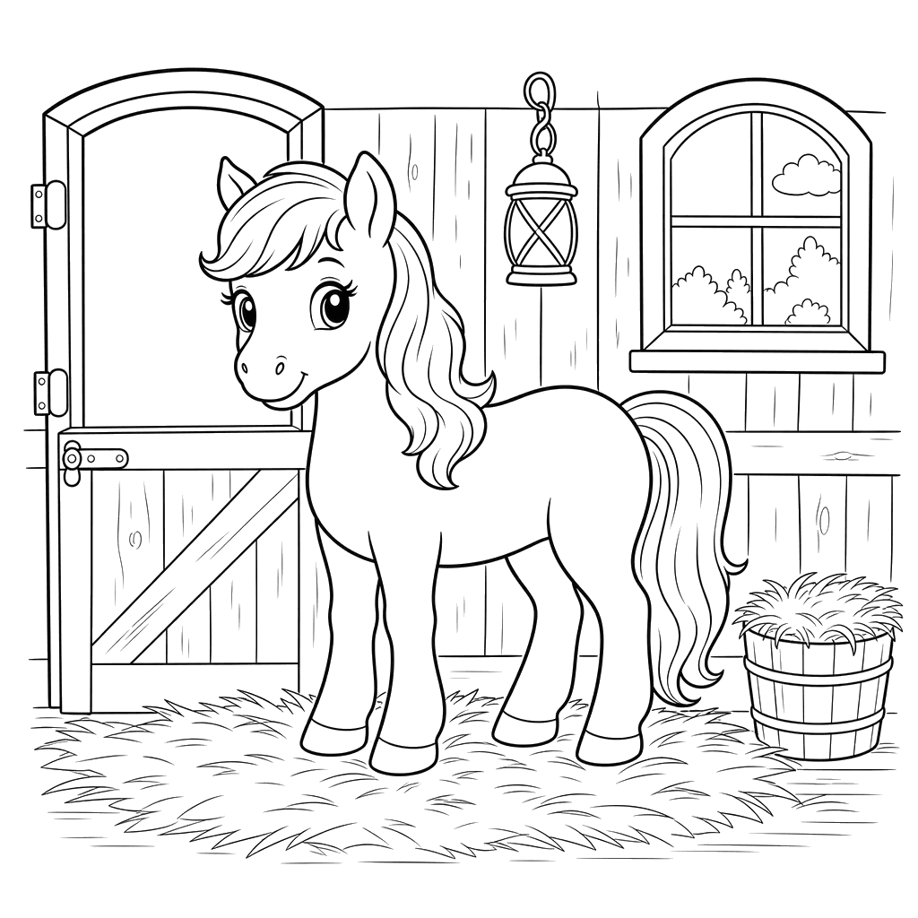Pony in a Cozy Stall Coloring Page