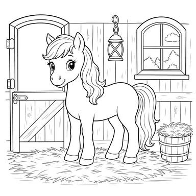 Pony in a Cozy Stall Coloring Page