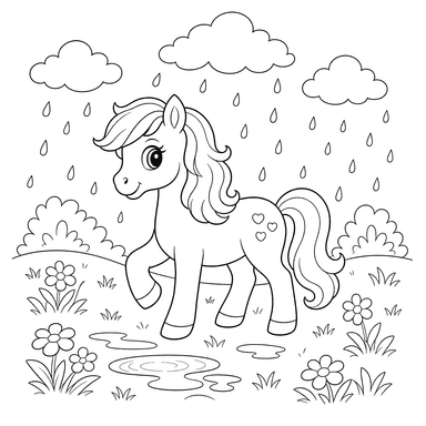 Pony in the Rain Coloring Page