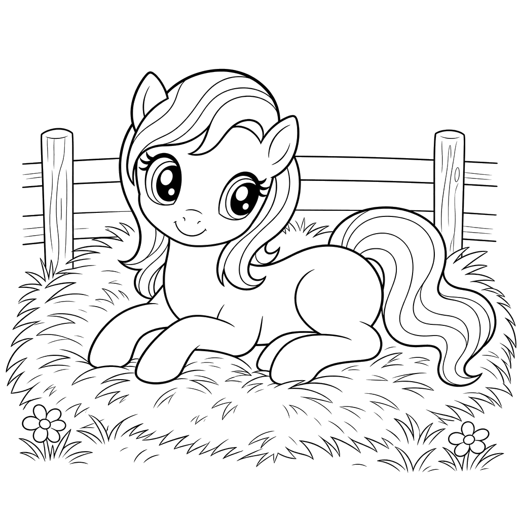 Pony on Hay Coloring Page