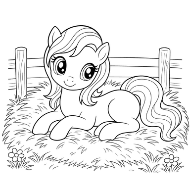 Pony on Hay Coloring Page