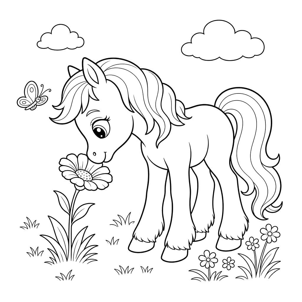Cute Pony Smelling a Flower