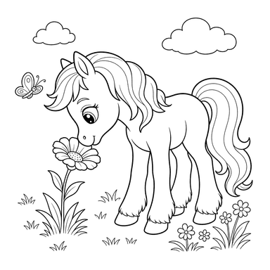 Cute Pony Smelling a Flower