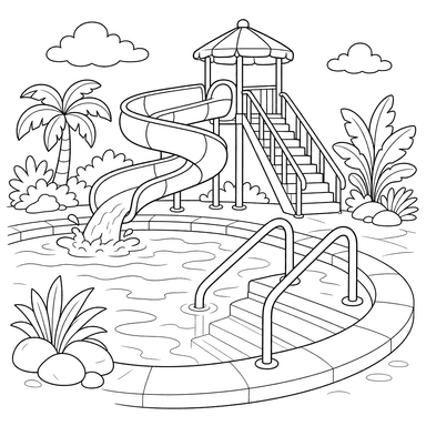 Stairs and Railings at the Water Park — Coloring Page
