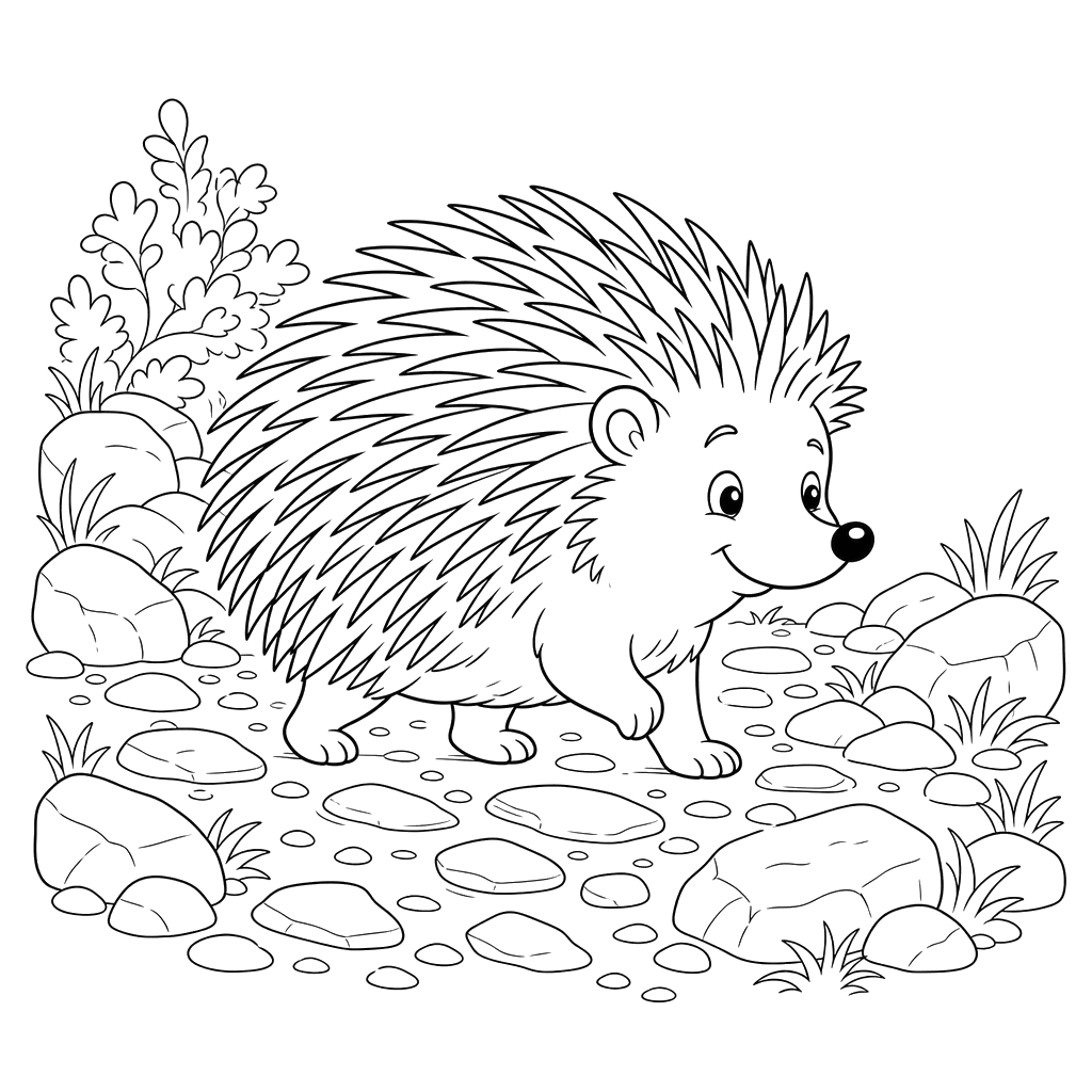 Porcupine on Stony Path Coloring Page