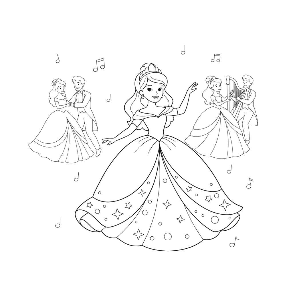Princess Dancing at a Royal Ball Coloring Page