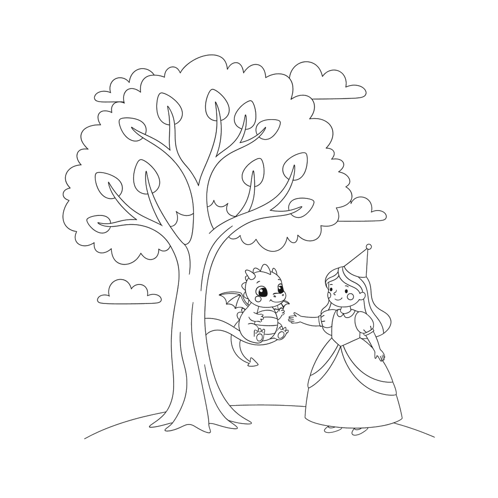 Princess Rescues Dragon Coloring Page