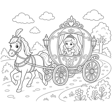 Princess in a Carriage on the Road Coloring Page
