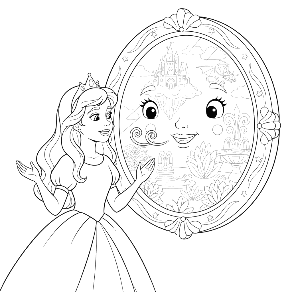 Princess and Magic Mirror Coloring Page