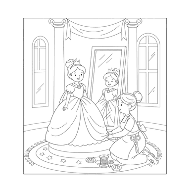Princess Trying on a New Dress Coloring Page