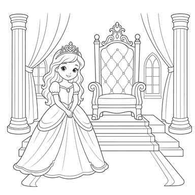 Princess near the throne room — coloring page