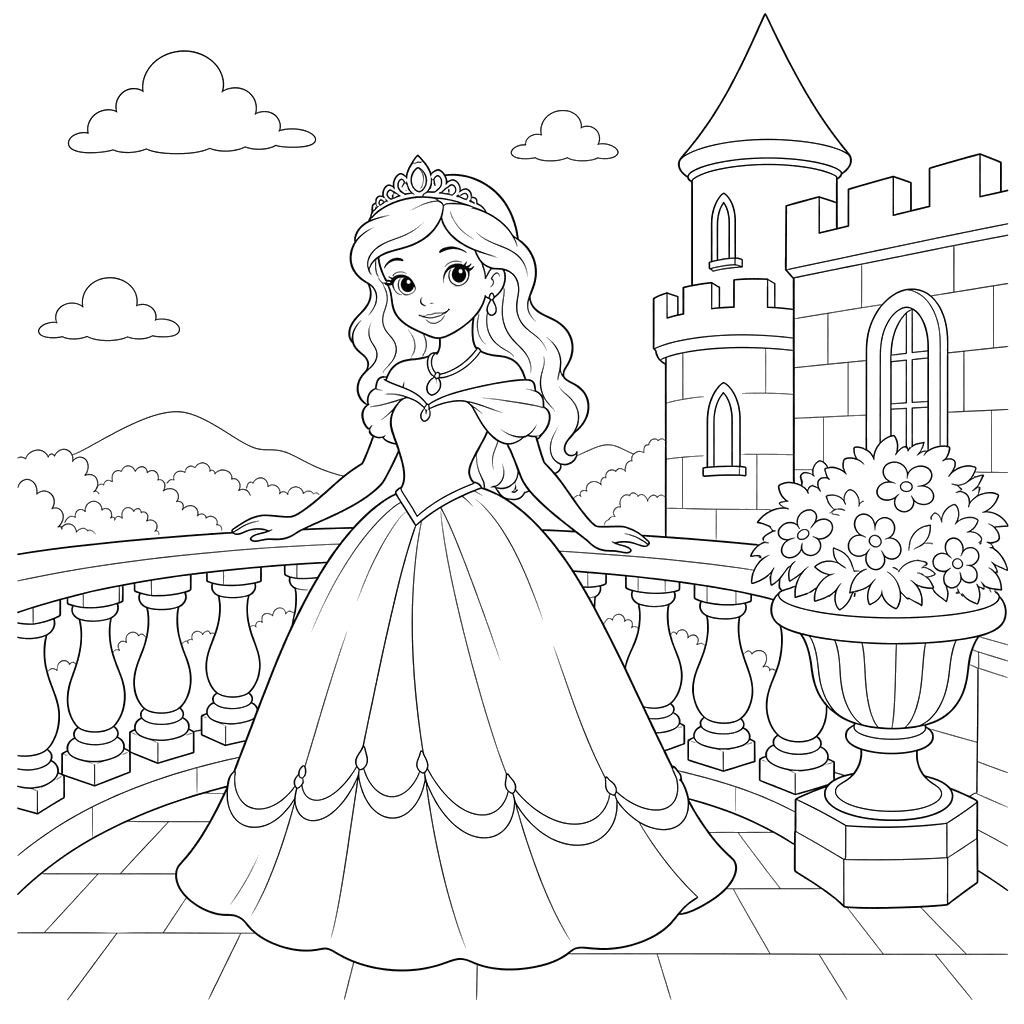 Princess on a Castle Terrace Coloring Page