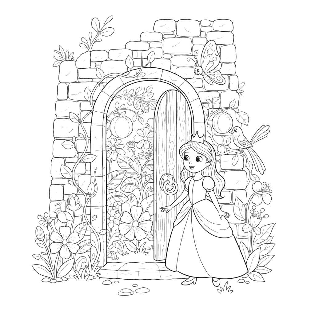 Princess's Secret Garden in the Tower Coloring Page
