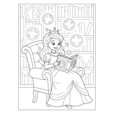 Princess Reading Spellbook Coloring Page