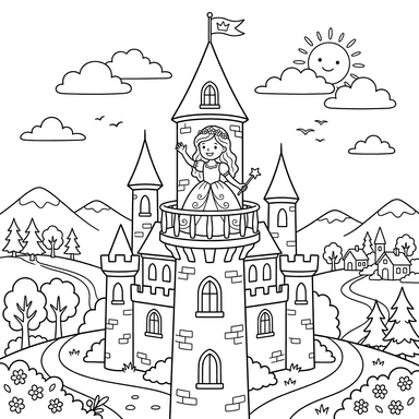Princess in a Tall Castle Coloring Page