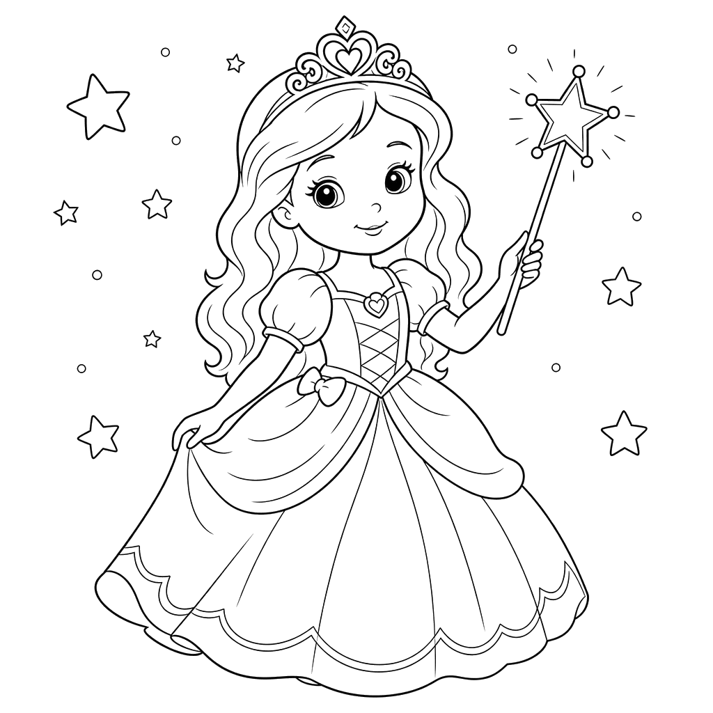Princess with a Magic Wand Coloring Page