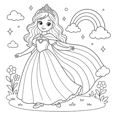 Princess with a Rainbow Cloak Coloring Page