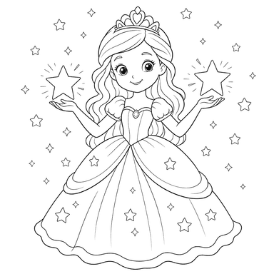 Princess with Shining Stars Coloring Page