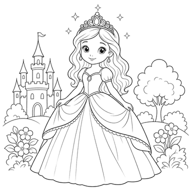 Princess with a Shining Tiara Coloring Page