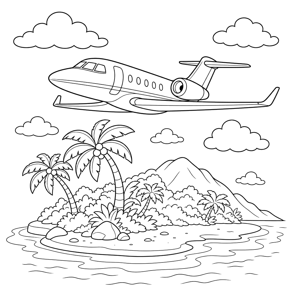 Private Jet Flying over Tropical Island