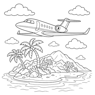 Private Jet Flying over Tropical Island