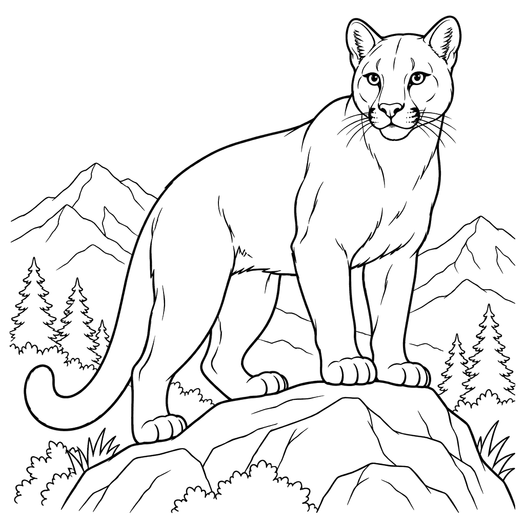 Puma Standing on a Rock Coloring Page