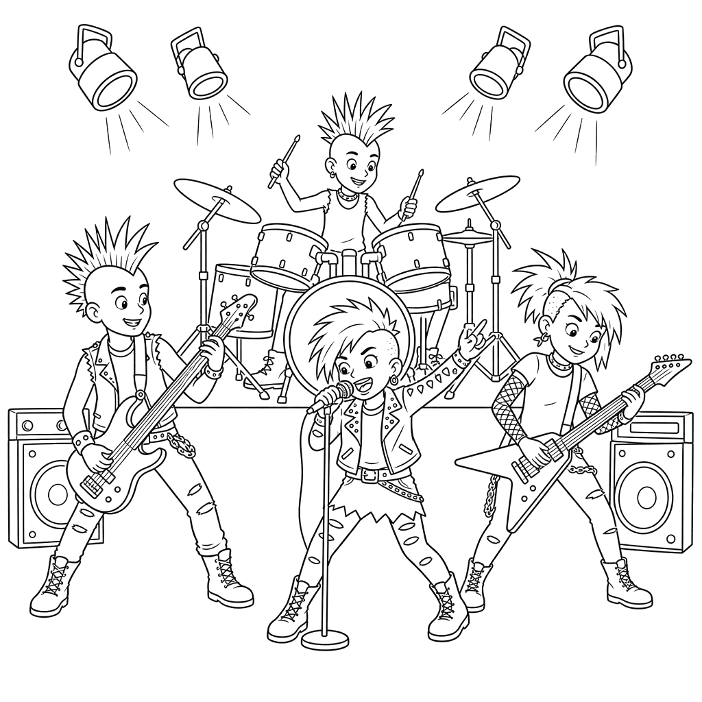 Punk Band on Stage Coloring Page