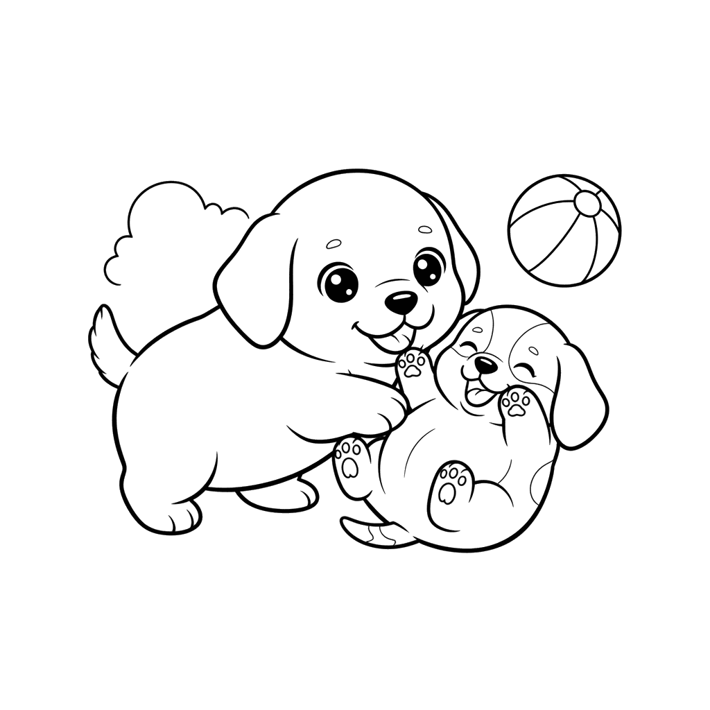 Puppies Playing Together Coloring Page