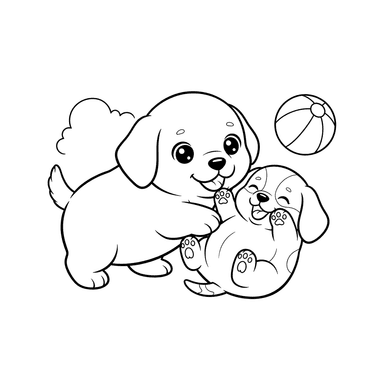 Puppies Playing Together Coloring Page