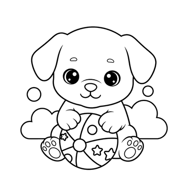 Cute Puppy Playing with a Ball Coloring Page