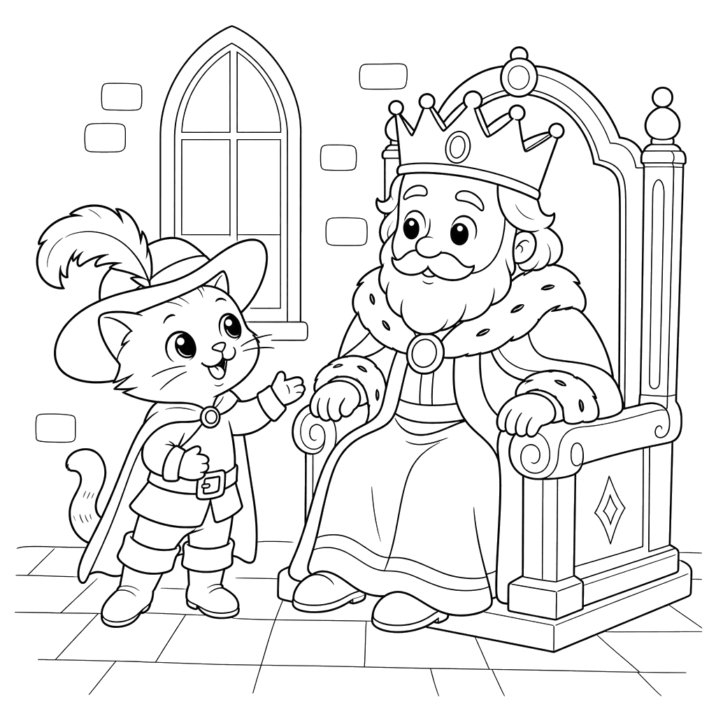 Puss in Boots and the King Coloring Page